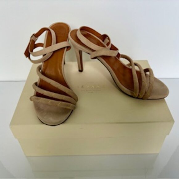 SEZANE High Lison Sandals Blush Suede w/ Gold Details FR39 - Picture 12 of 13